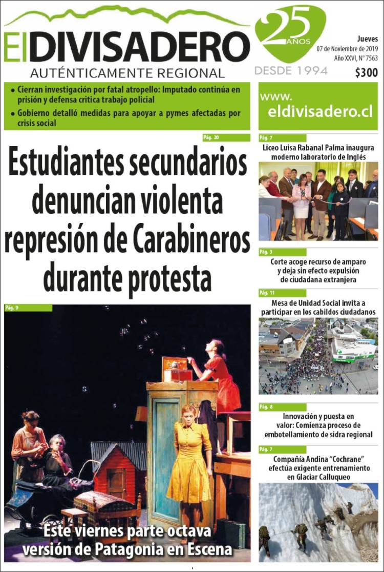 Portada de Diario El Divisadero (Chile)