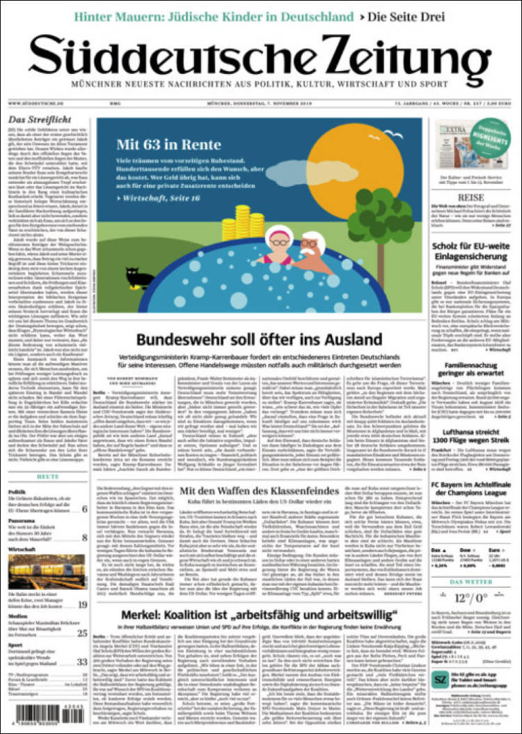 Portada de Sueddeutsche (Alemania)