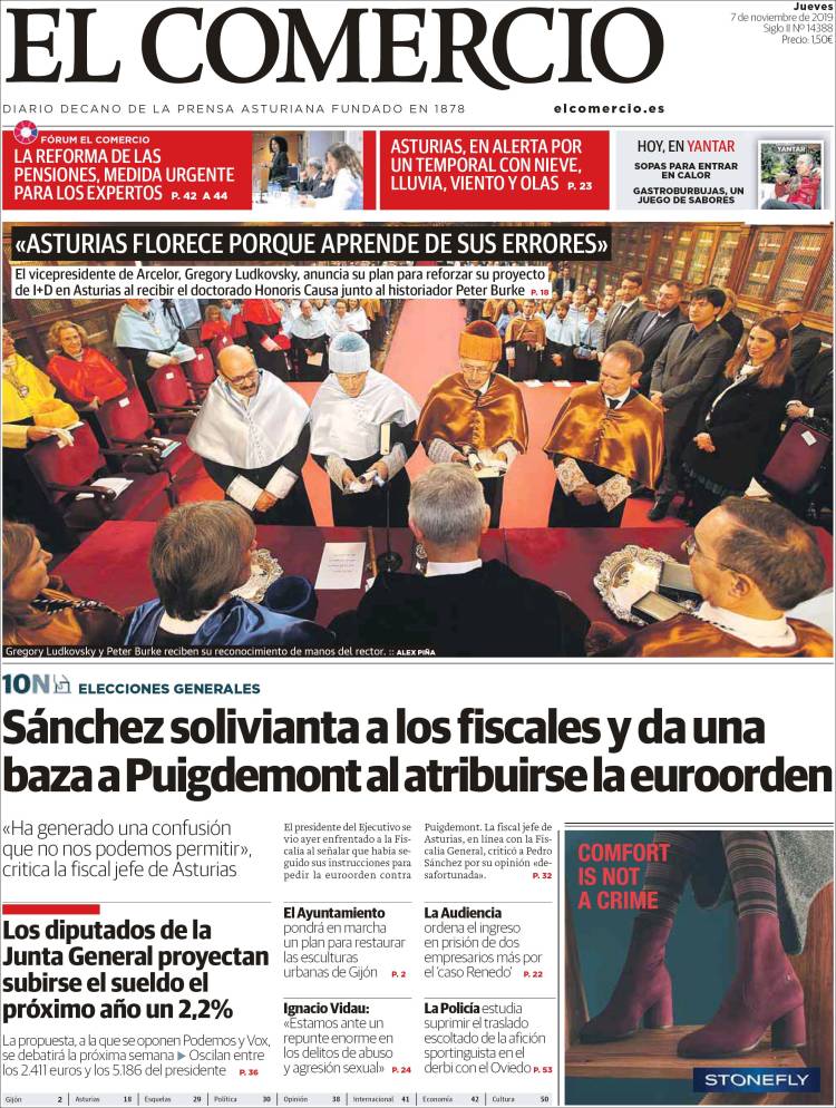 Portada de El Comercio - Gijón (España)