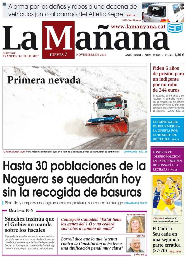 Portada de La Mañana - Diari de Ponent (España)