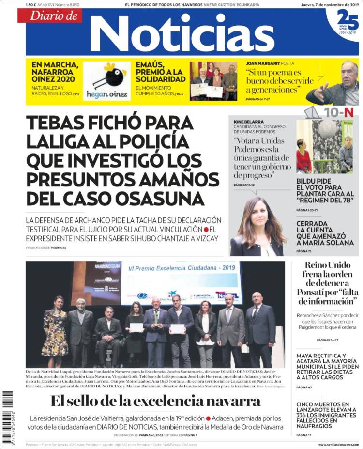 Portada de Noticias de Navarra (España)