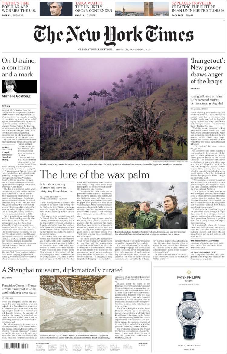 Portada de International New York Times (Europa)