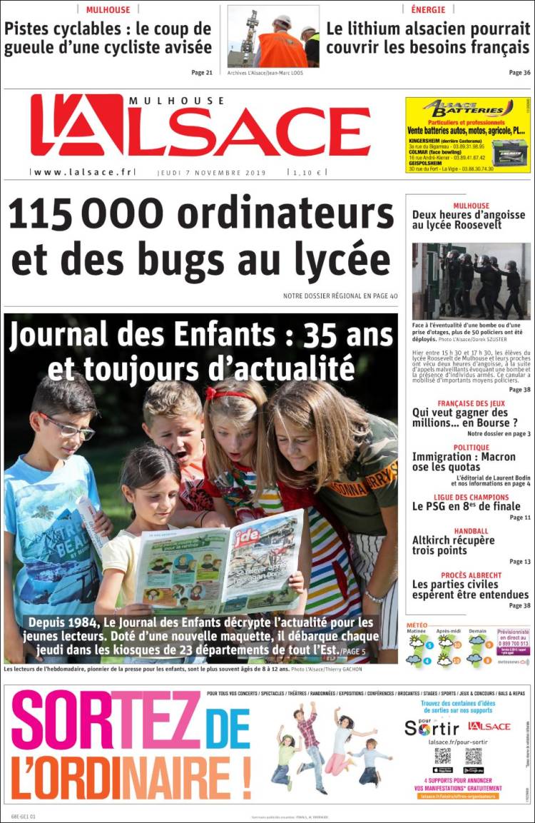 Portada de Journal L'Alsace (Francia)