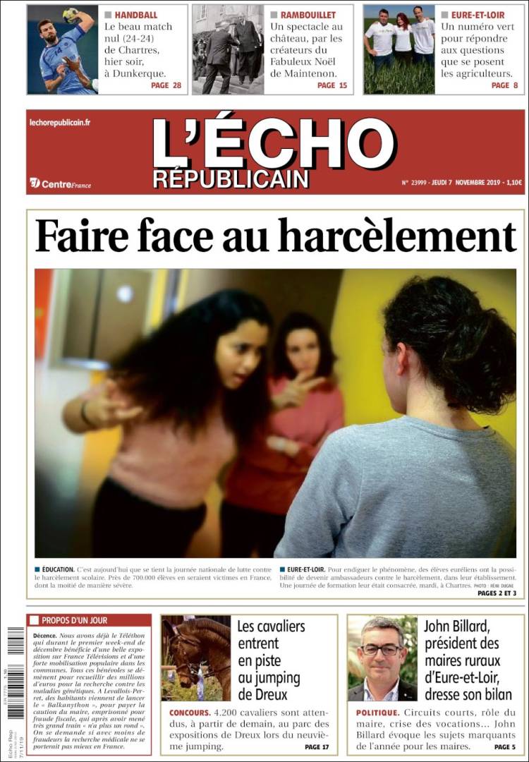 Portada de L'Echo Républicain (Francia)