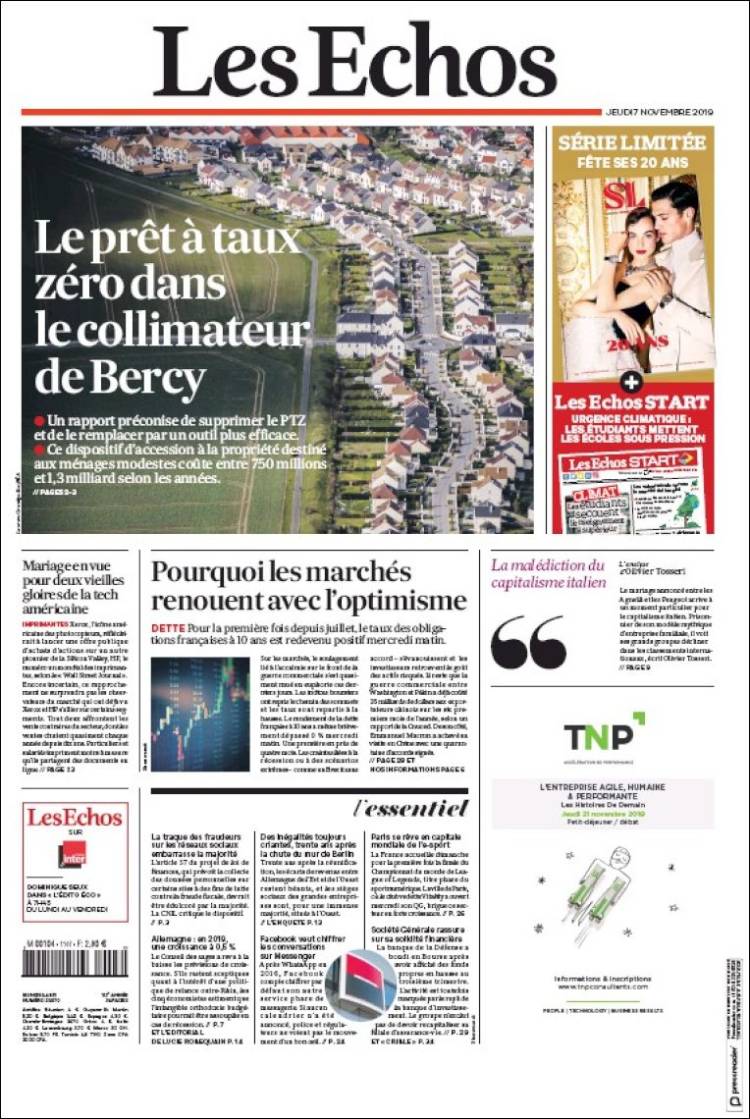 Portada de Les Echos (Francia)