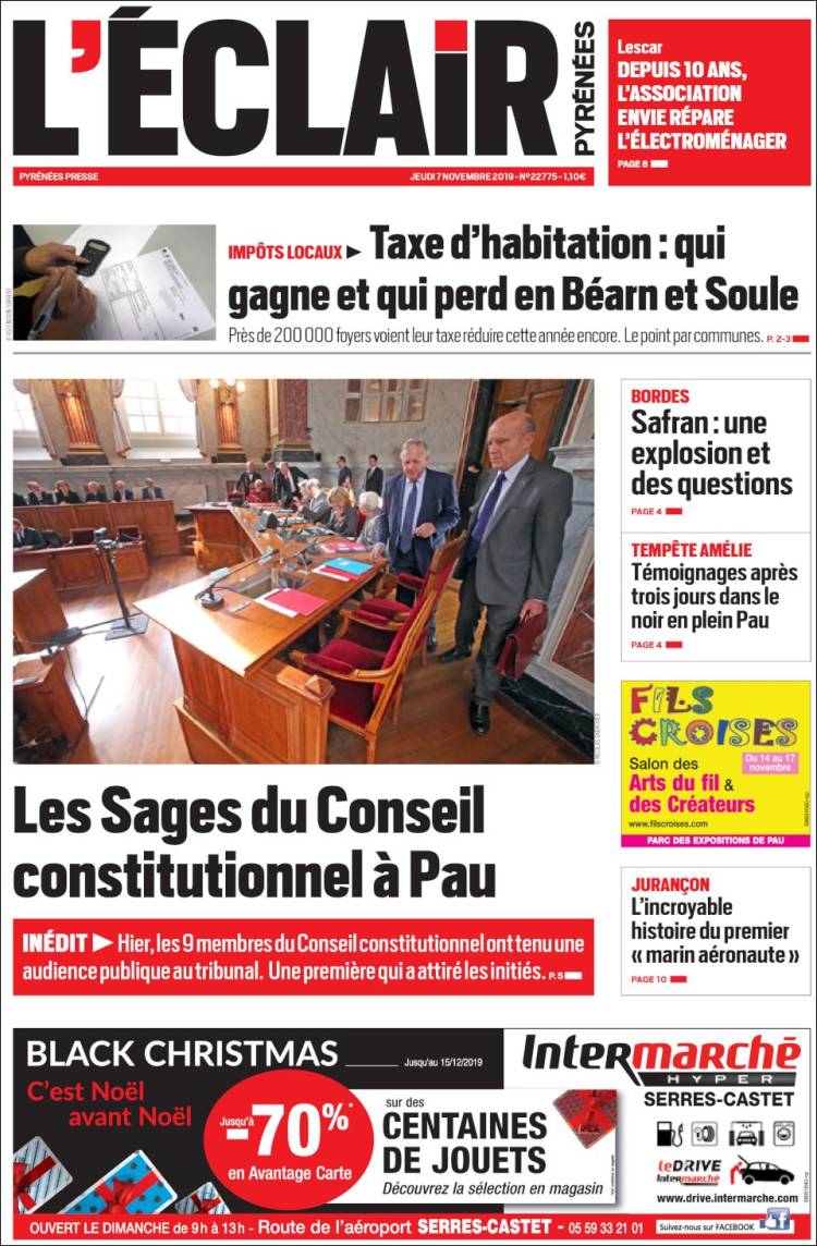 Portada de L'Eclair des Pyrénées (Francia)