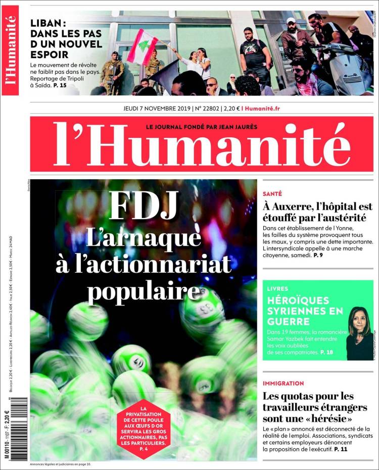 Portada de l'Humanite (Francia)