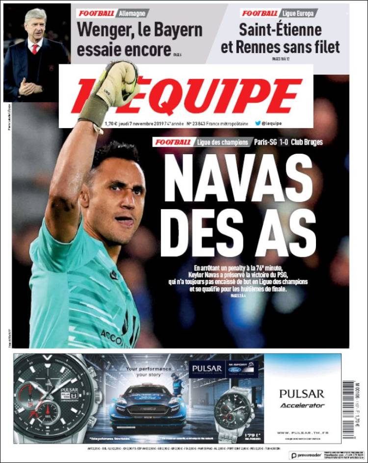 Portada de L'Equipe (Francia)