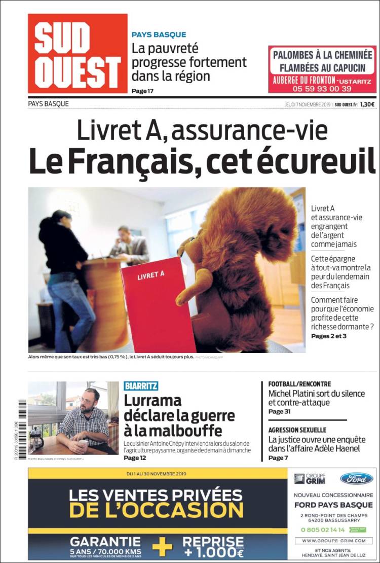 Portada de Sud Ouest (Francia)