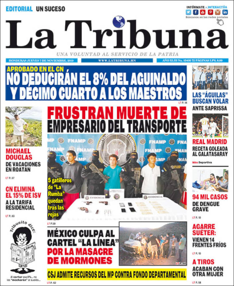 Portada de La Tribuna (Honduras)