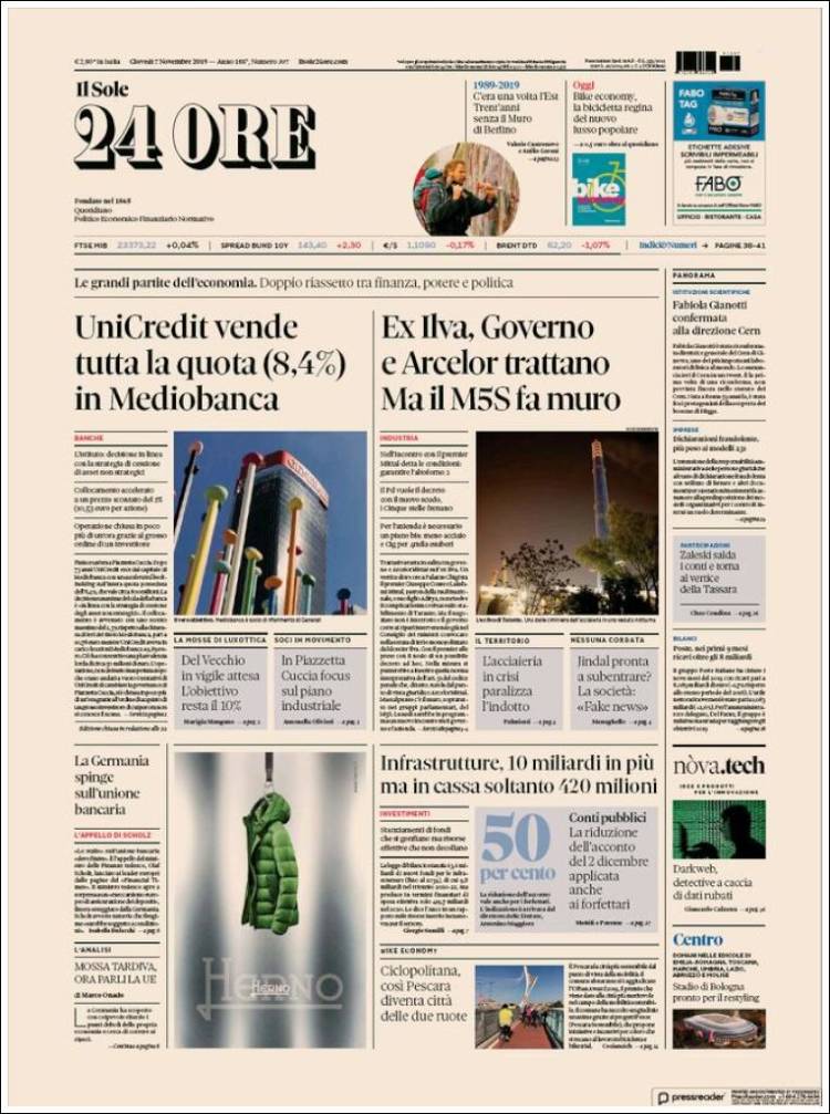 Portada de Il Sole 24 ORE (Italia)