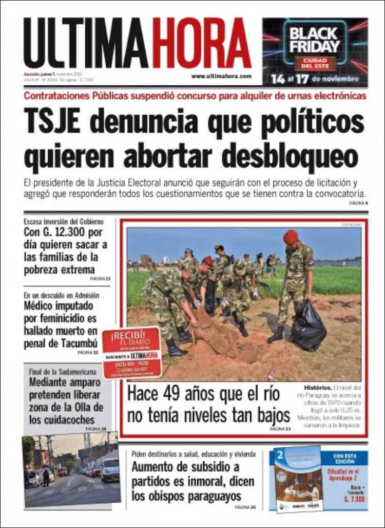 Portada de Última Hora (Paraguay)