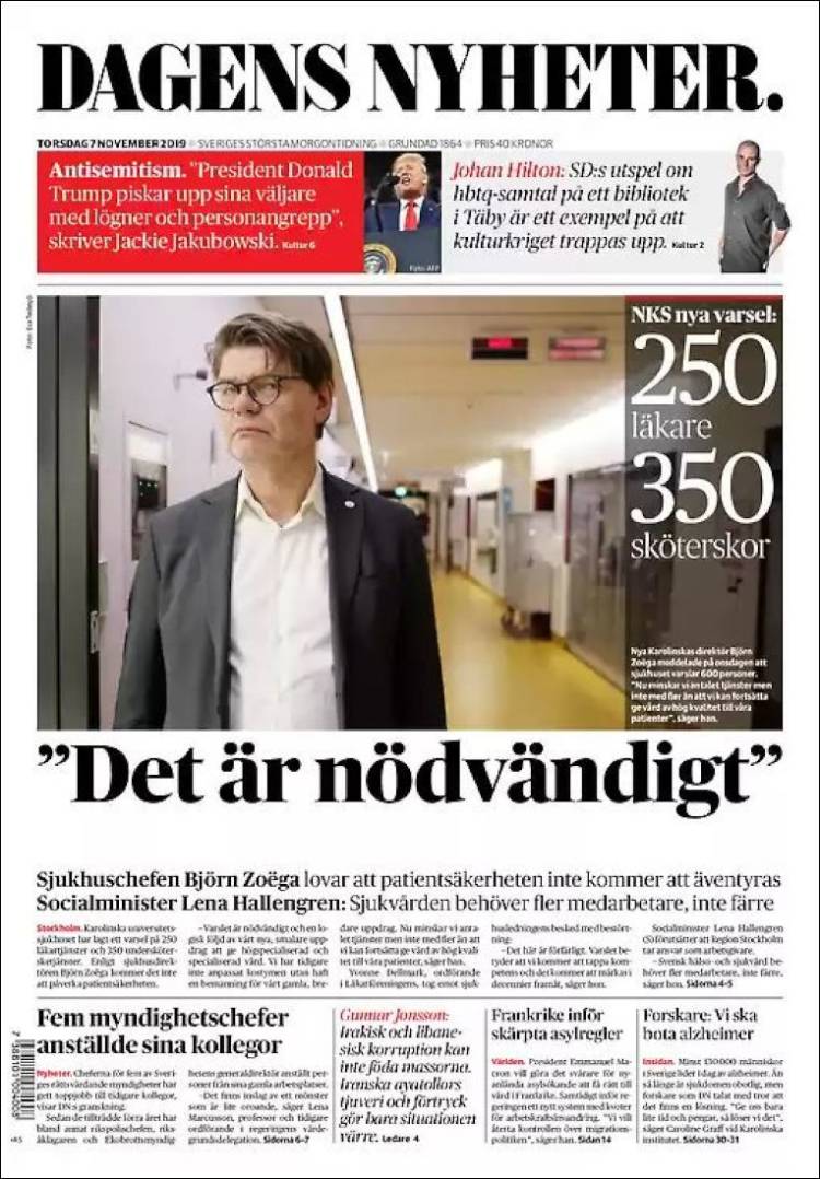 Portada de Dagens Nyheter (Suecia)