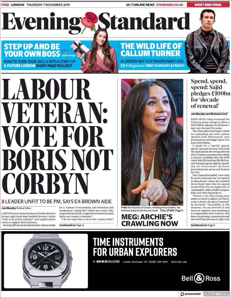 Portada de Evening Standard (Reino Unido)