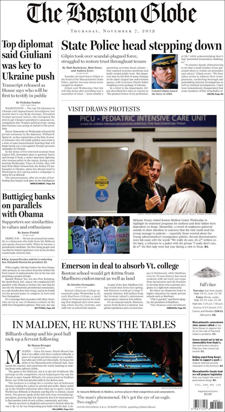 Portada de Boston Globe (USA)