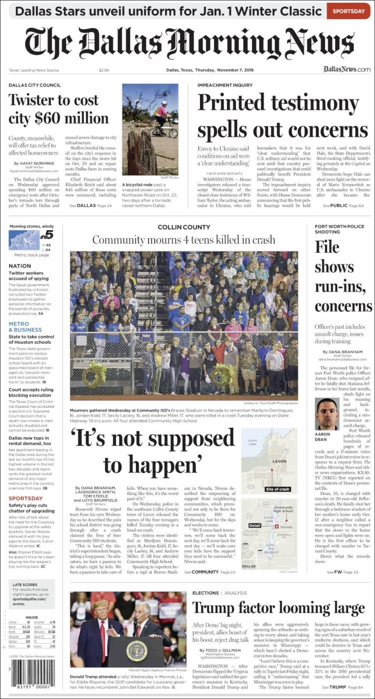 Portada de Dallas Morning News (USA)