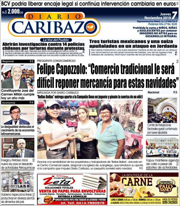 Portada de Diario Caribazo (Venezuela)