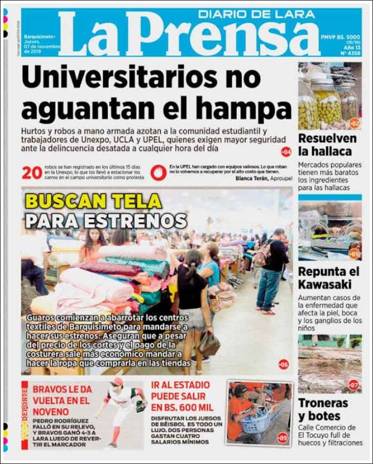 Portada de La Prensa de Lara (Venezuela)