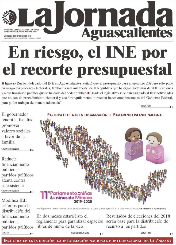 Portada de La Jornada de Aguascalientes (México)