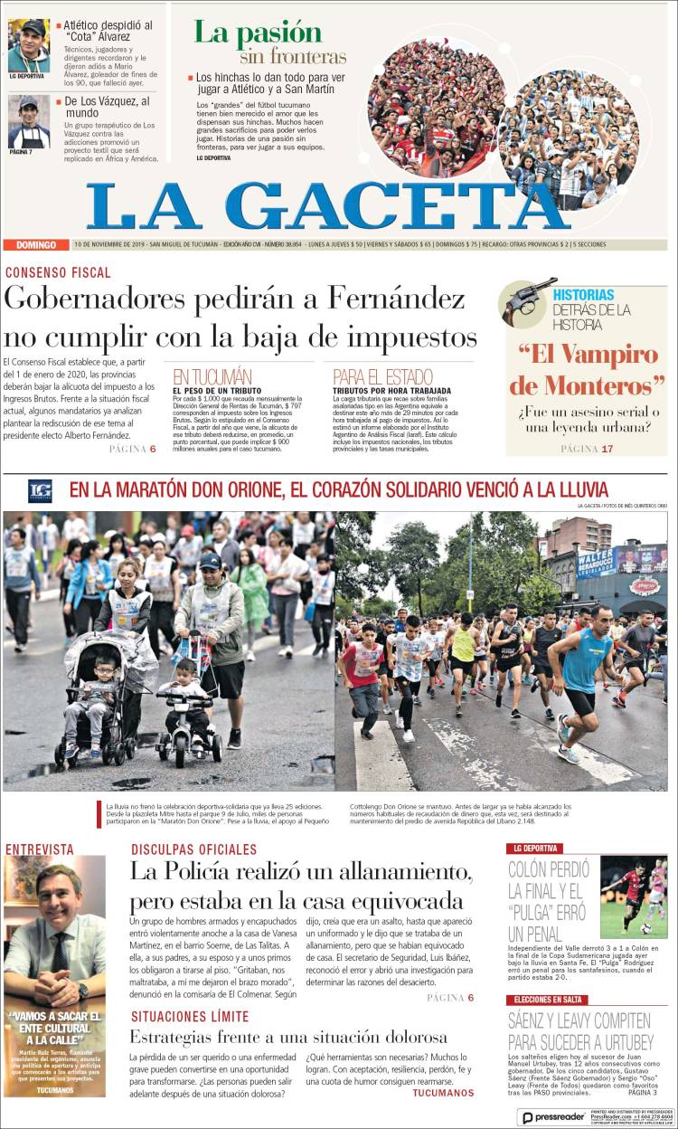 Portada de La Gaceta (Argentina)