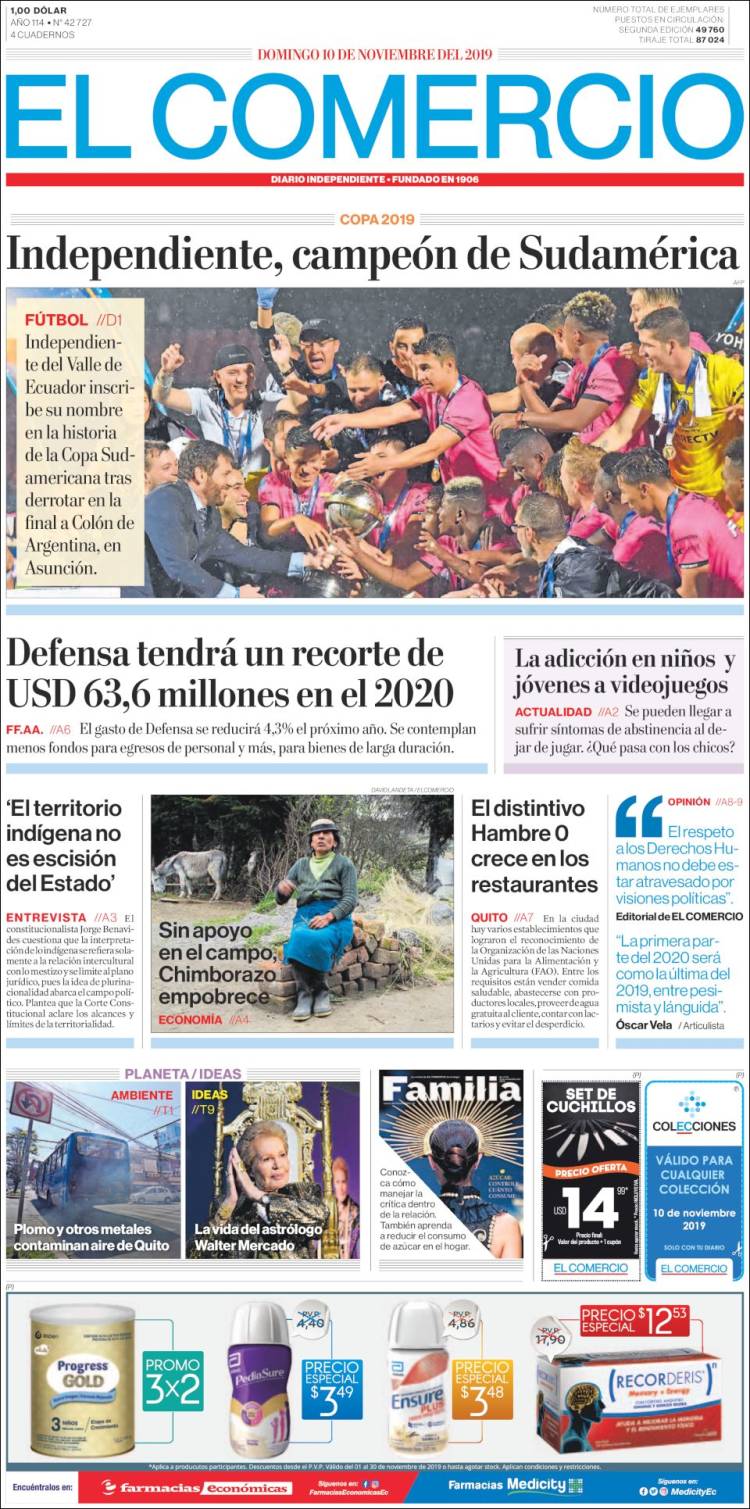 Portada de El Comercio (Ecuador)