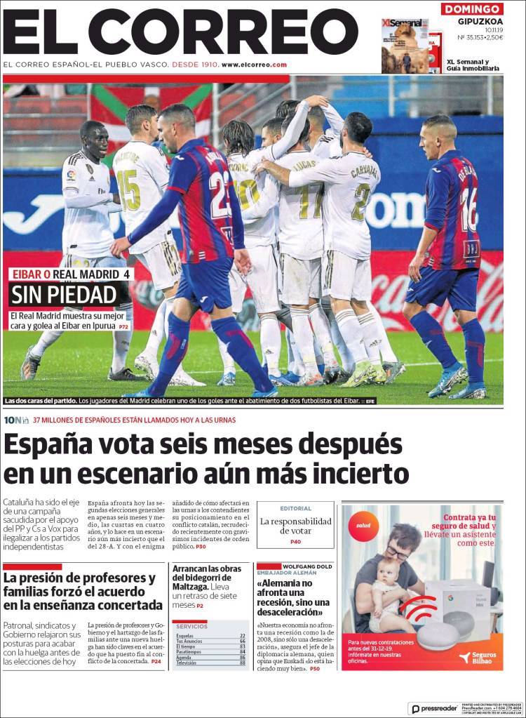 Portada de El Correo - Guipuzcoa (España)