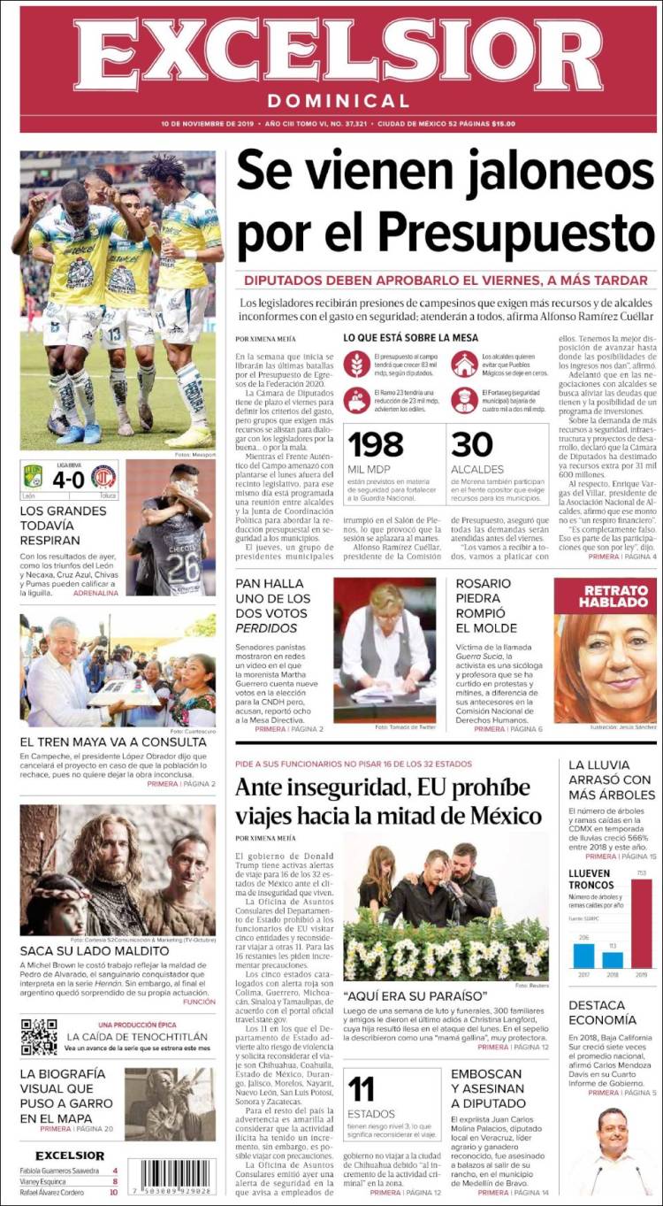 Portada de Excelsior (M&eacute;xico)