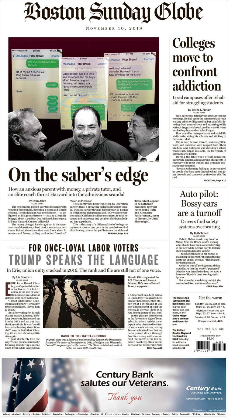 Portada de Boston Globe (USA)