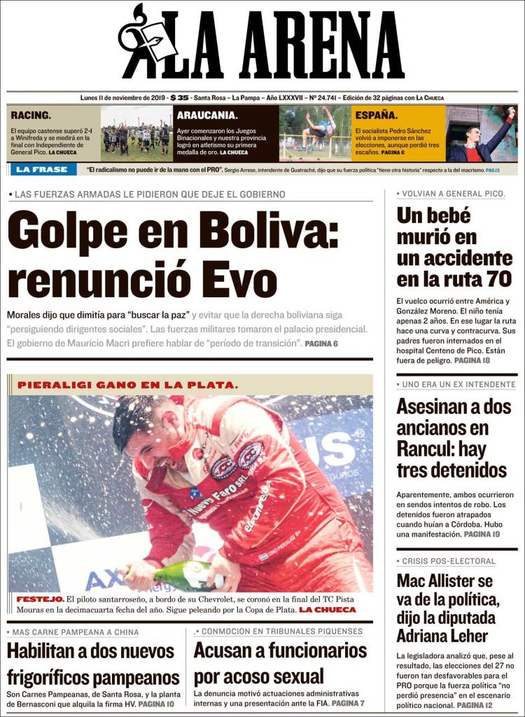 Portada de Diario La Arena (Argentina)