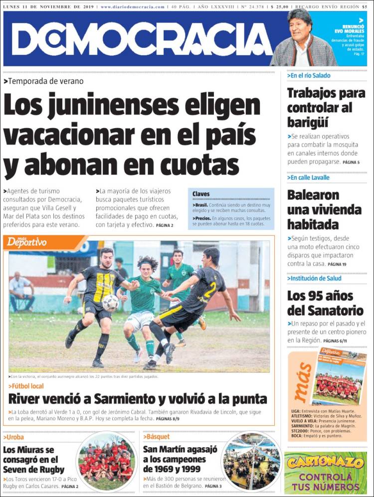Portada de Diario Democracia (Argentina)