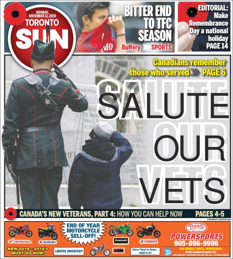 Portada de The Toronto Sun (Canadá)