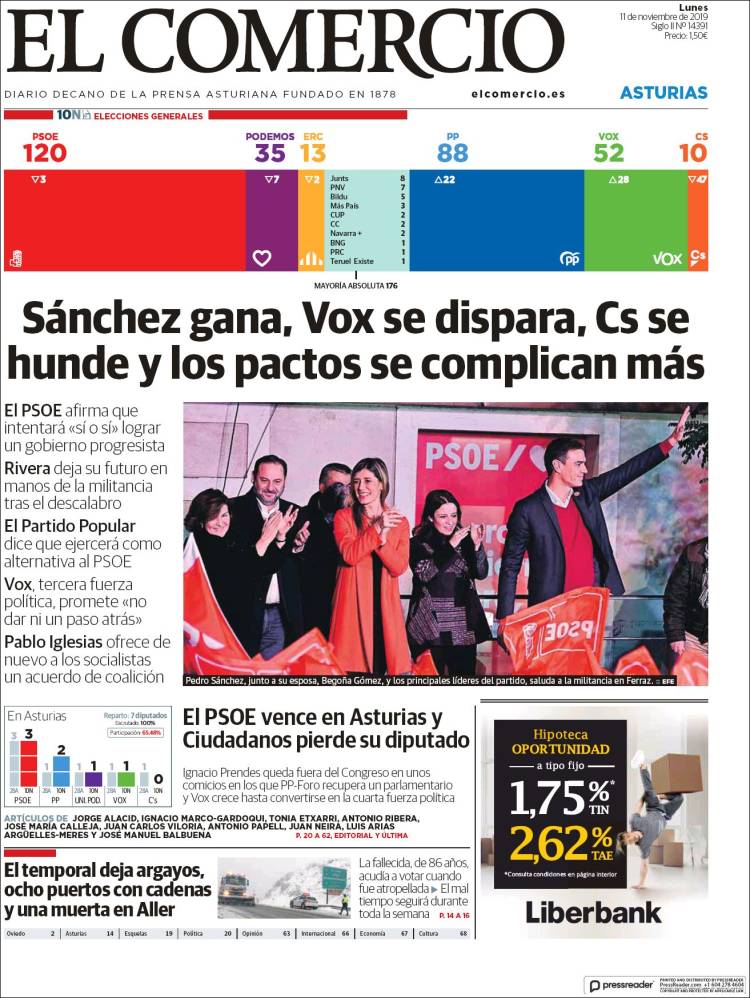 Portada de El Comercio (Espa&ntilde;a)