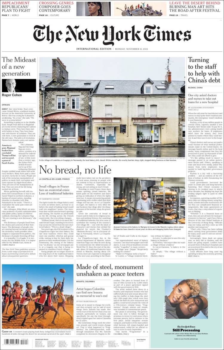 Portada de International New York Times (Europa)