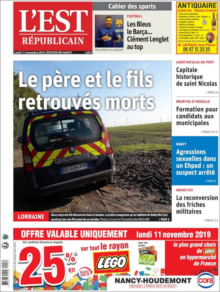 Portada de L'Est Republicain (Francia)