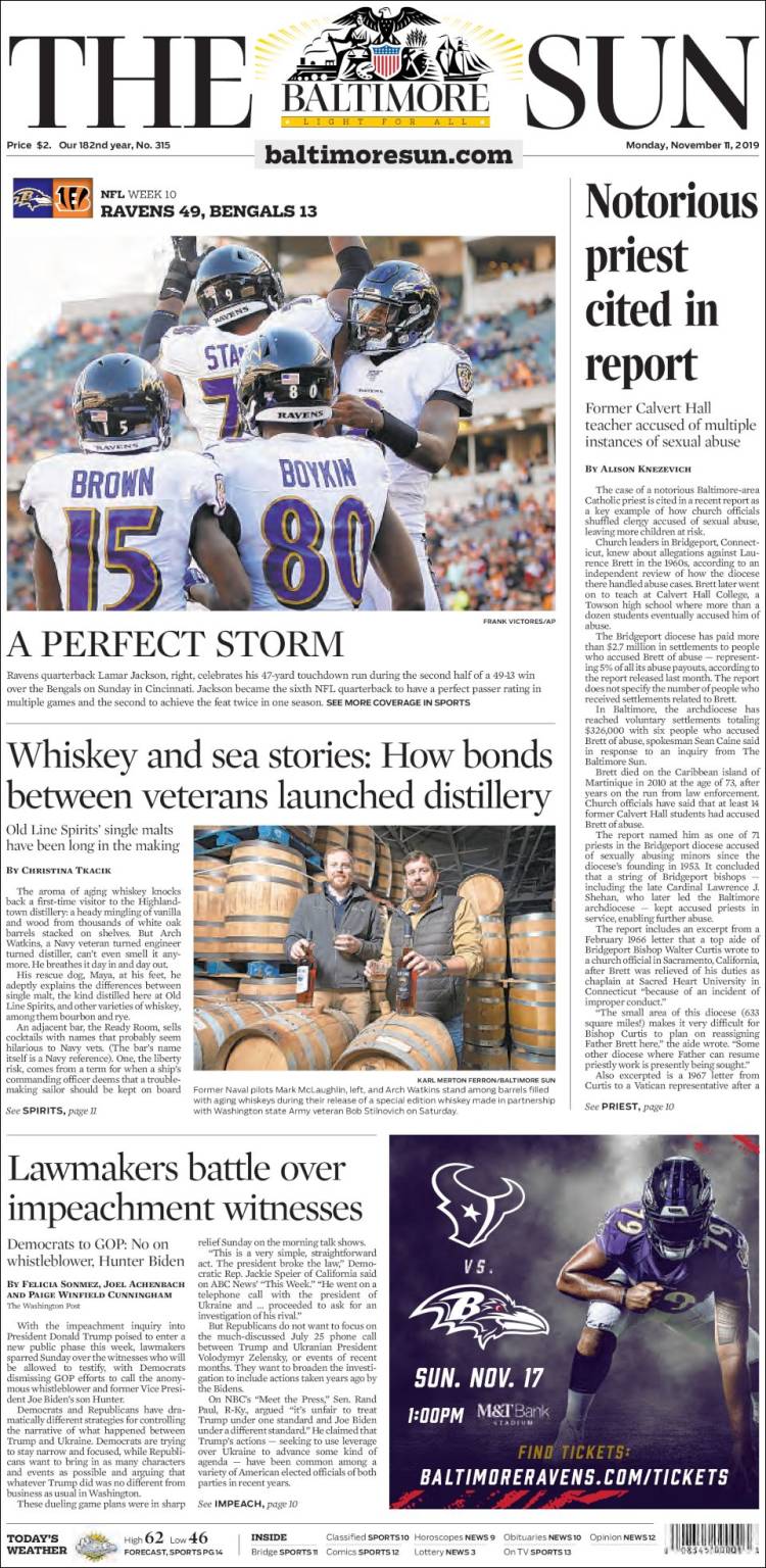 Portada de The Baltimore Sun (USA)