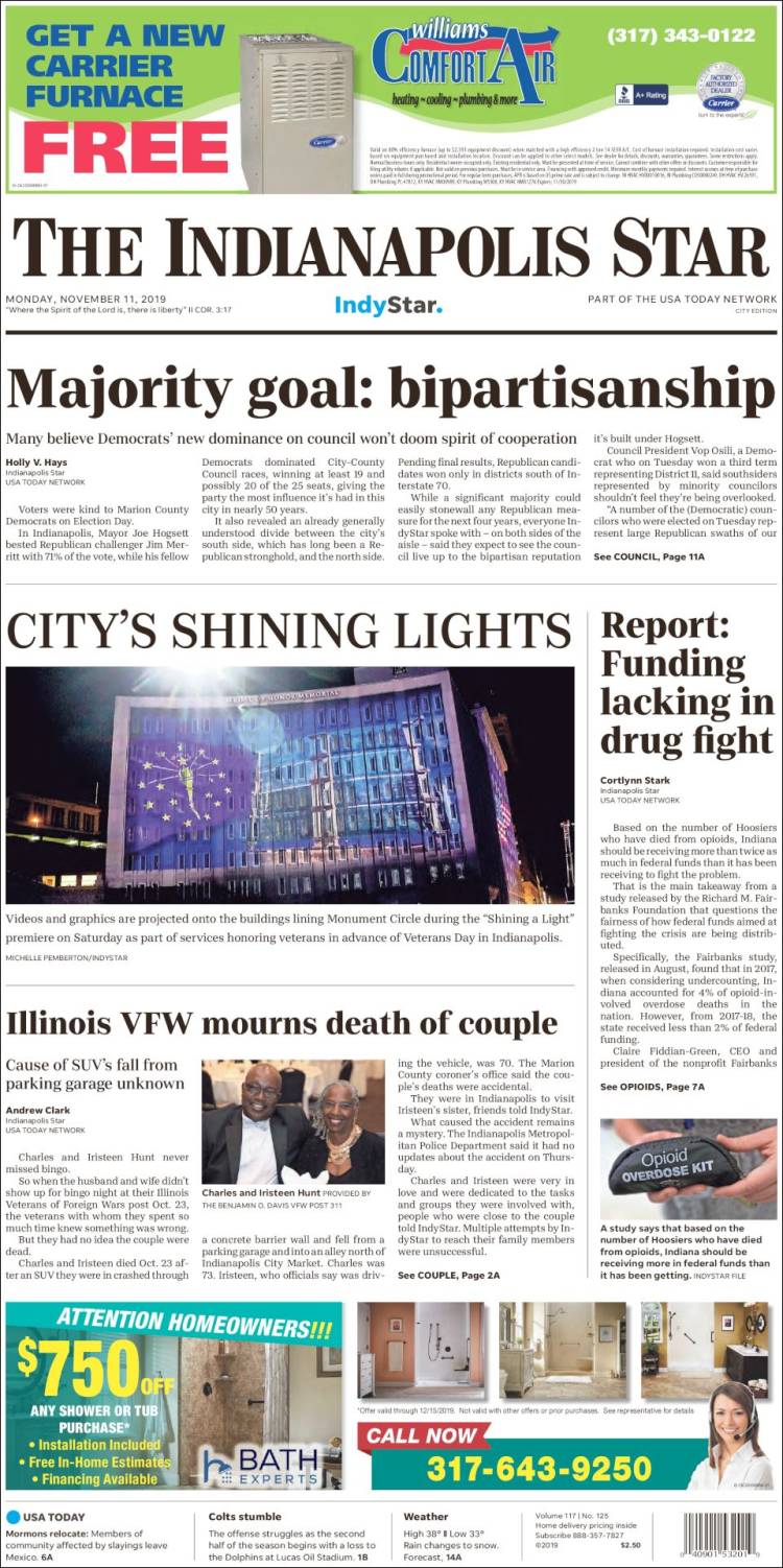 Portada de The Indianapolis Star (USA)