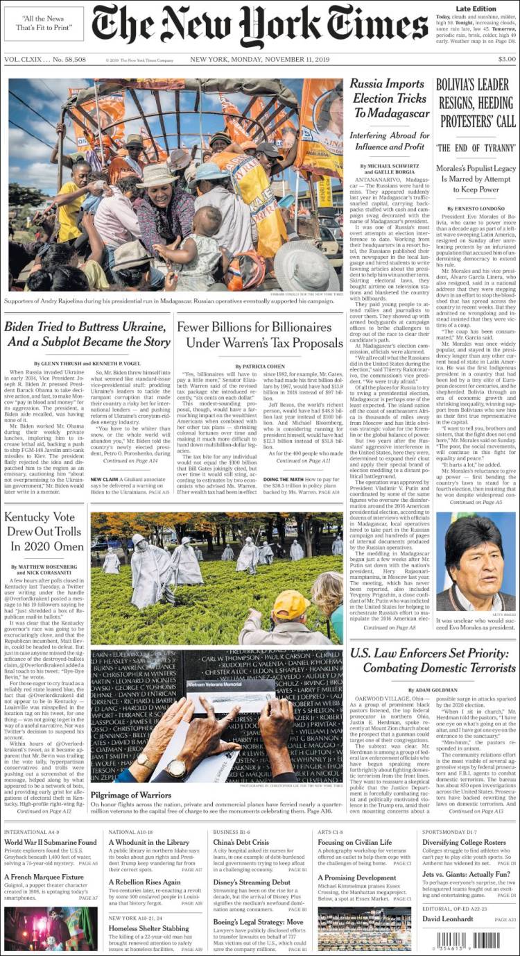 Portada de New York Times (USA)