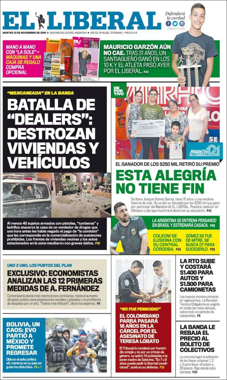 Portada de Diario El Liberal (Argentina)