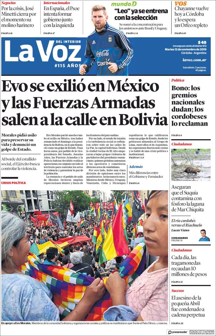 Portada de La Voz del Interior (Argentina)