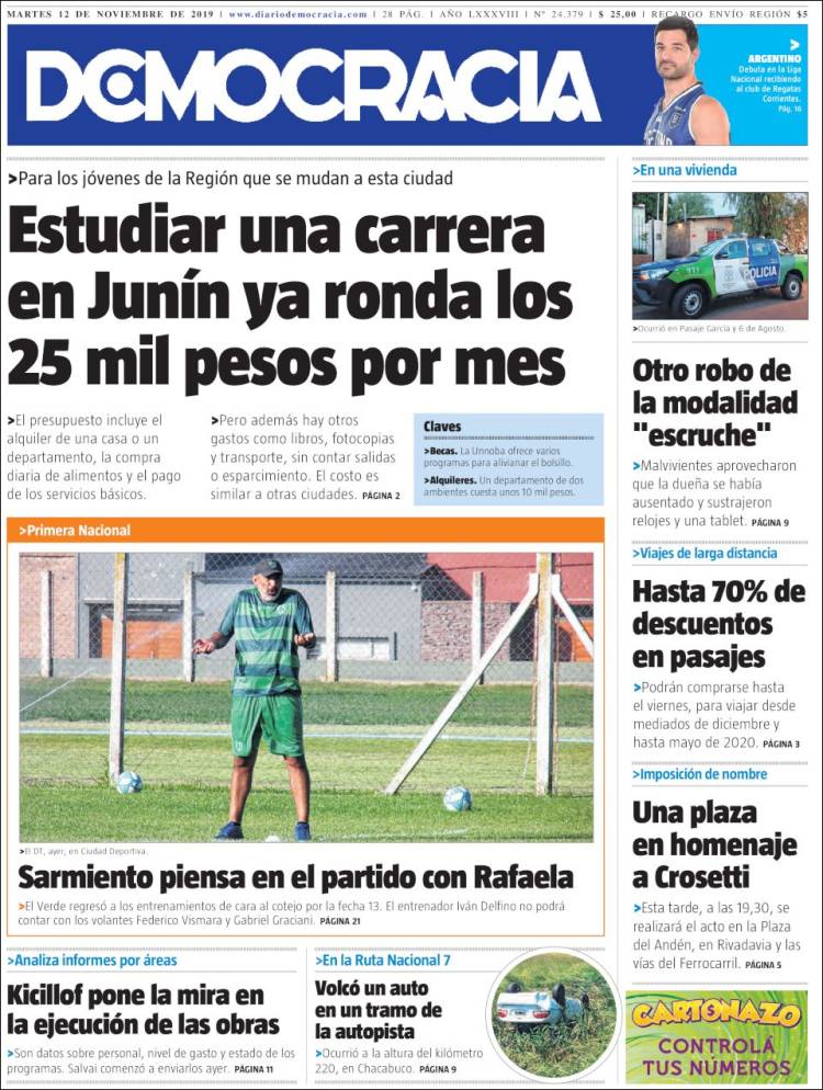 Portada de Diario Democracia (Argentina)