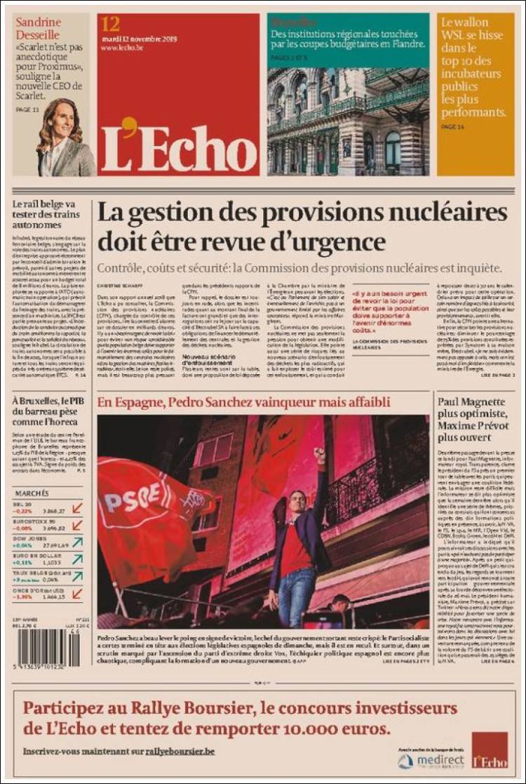 Portada de L'Echo (B&eacute;lgica)