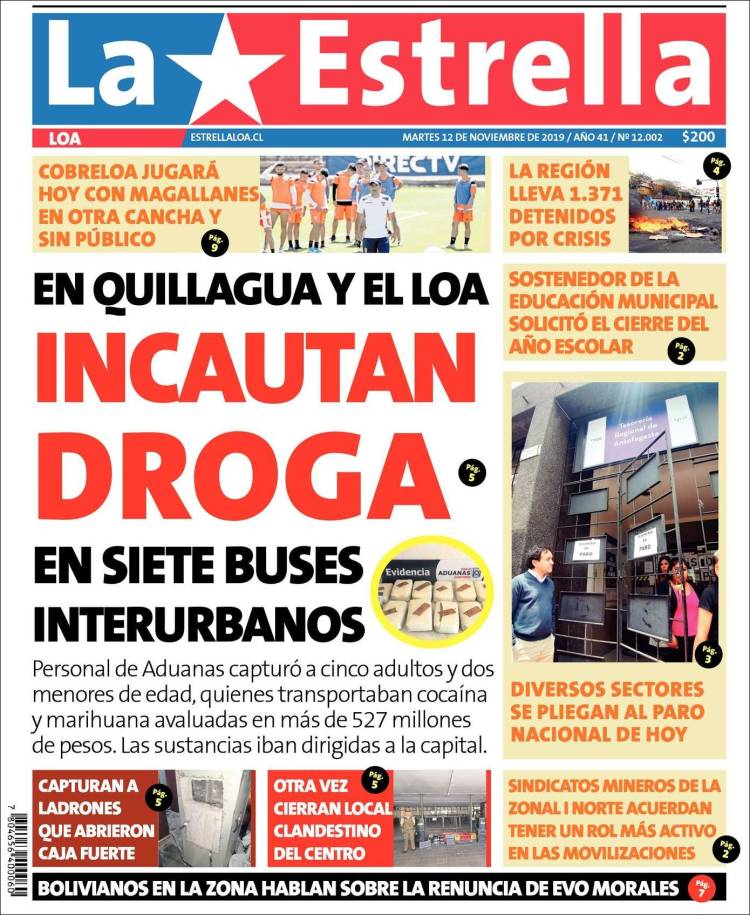 Portada de La Estrella de Loa (Chile)