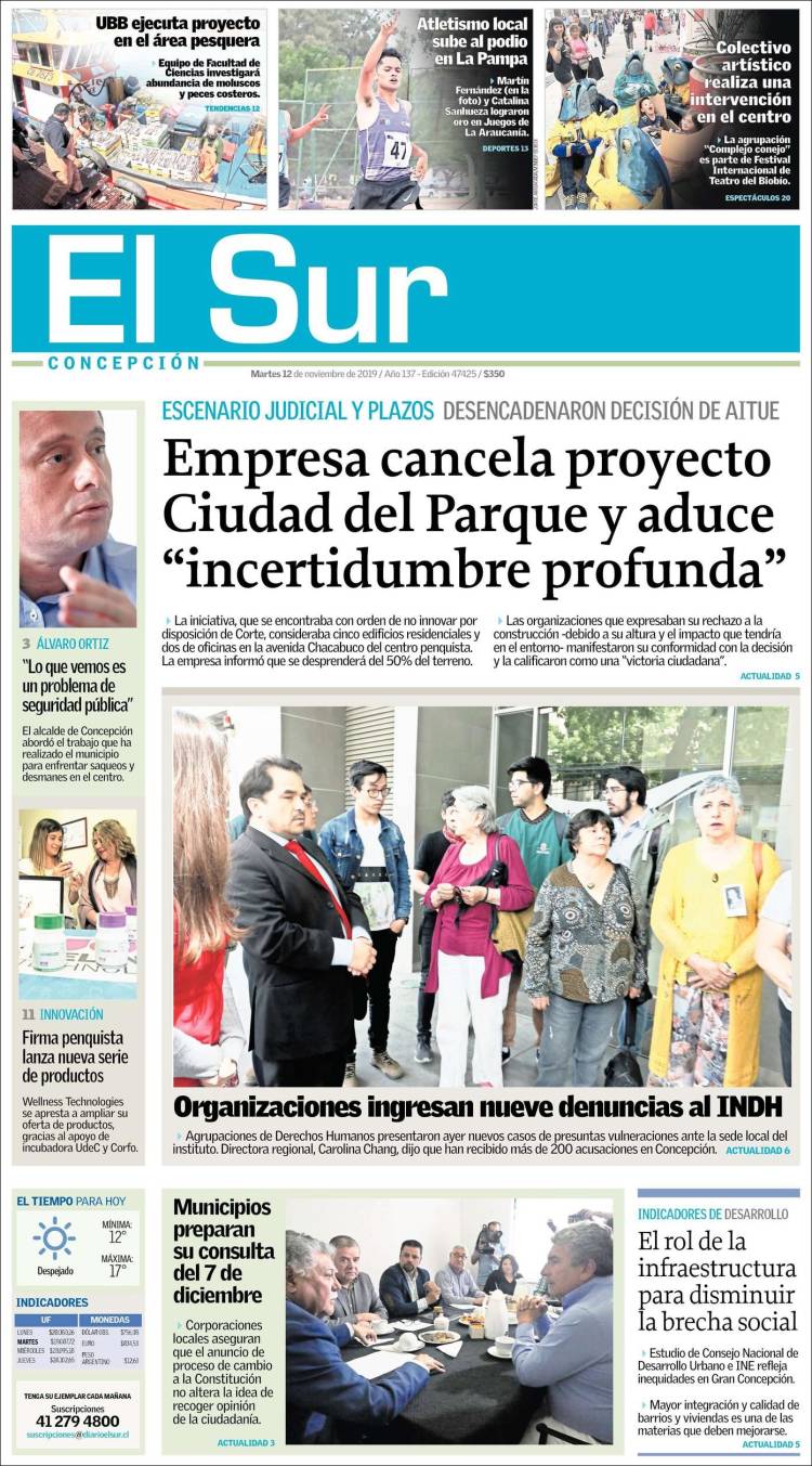 Portada de El Sur (Chile)