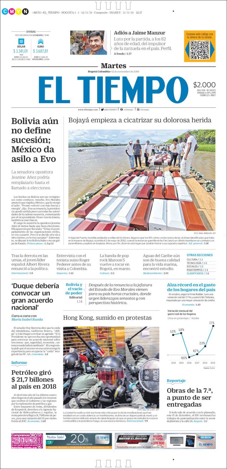 Portada de El Tiempo (Colombia)