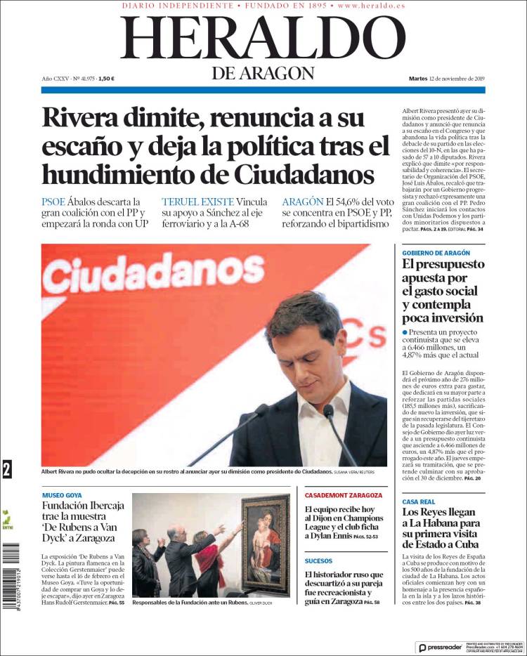 Portada de Heraldo de Aragón (Espa&ntilde;a)