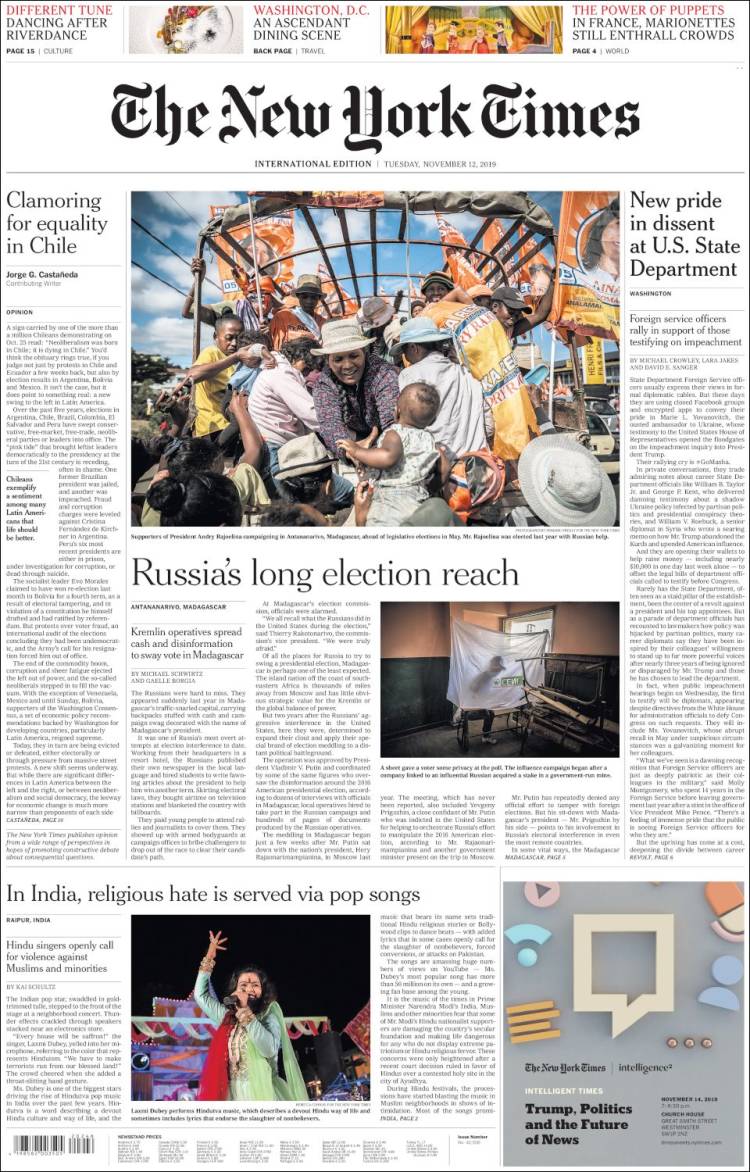 Portada de International New York Times (Europa)