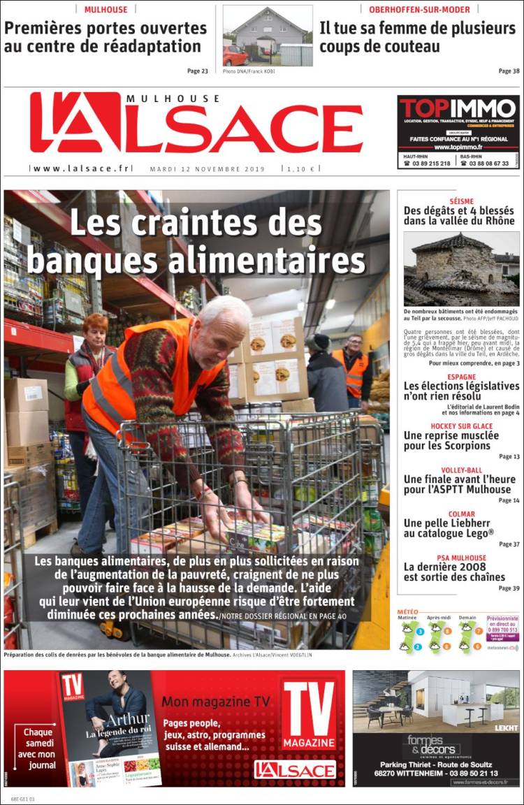 Portada de Journal L'Alsace (Francia)