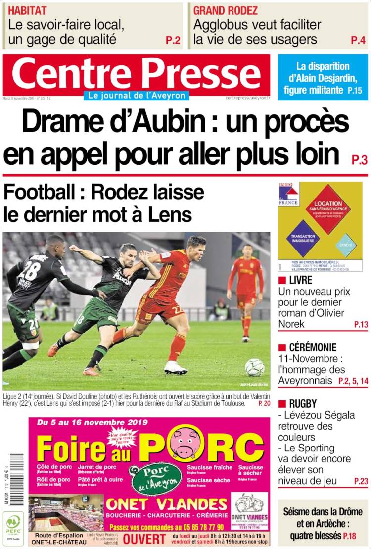 Portada de Centre Presse (Francia)