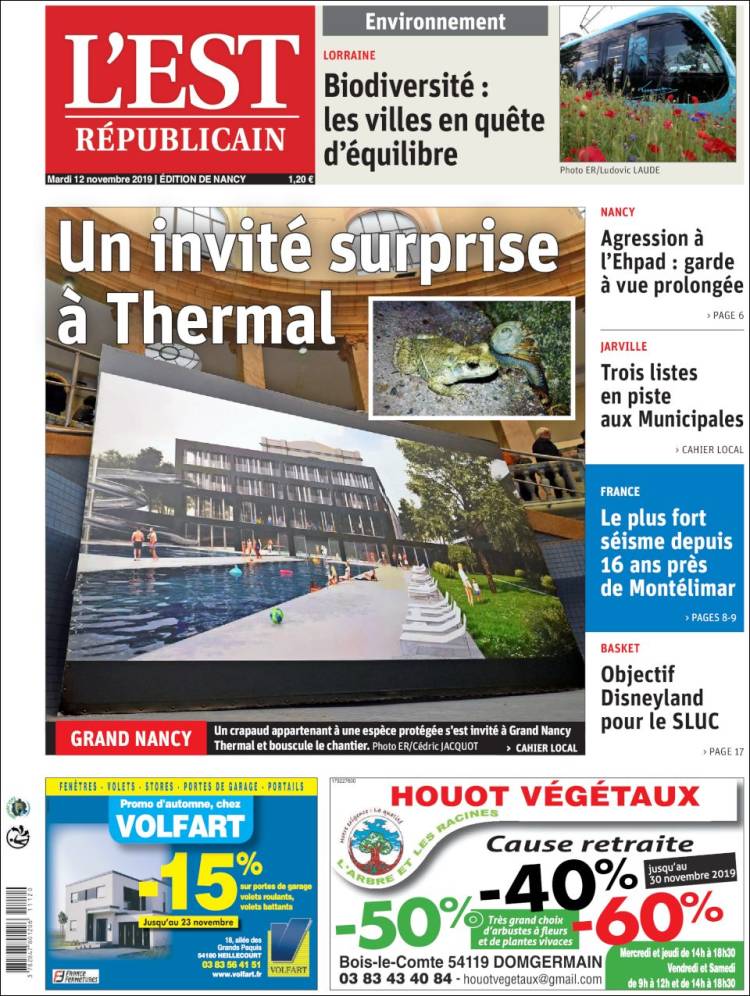 Portada de L'Est Republicain (Francia)