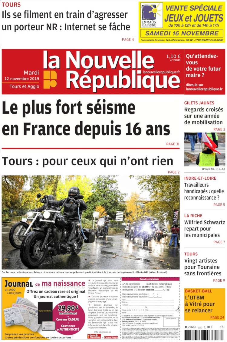 Portada de La Nouvelle Republique (Francia)